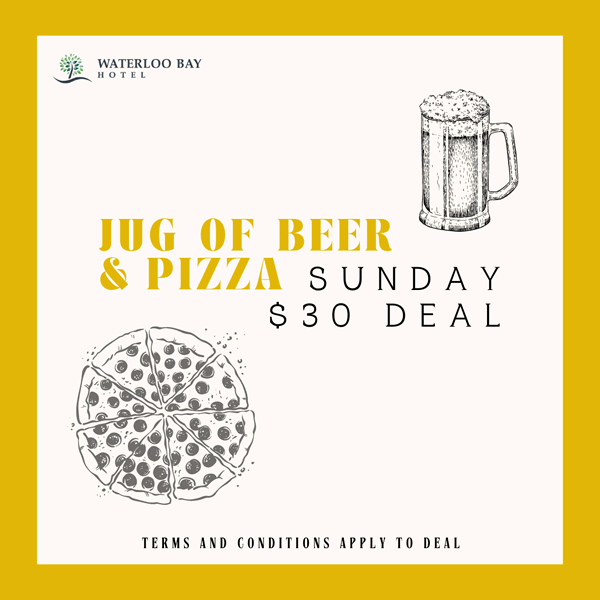 Jug of beer and pizza Sunday $30 Deal